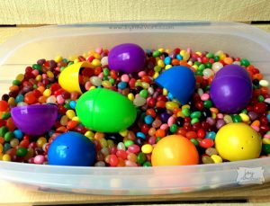 All the leftover jelly beans from our Jelly Bean Taste Test made a great Easter sensory bin too!