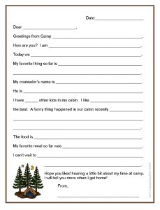 Simple letter to send with your child to camp. They fill in simple details and can easily mail it home to you!