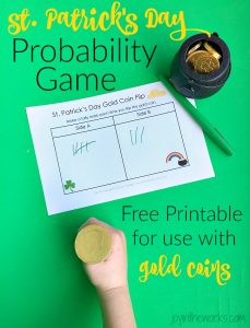 Learn about probability and tally marks with this gold coin flipping game for St. Patrick's Day