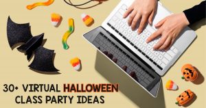 Planning a Class Halloween Party during Remote Learning? These 30+ ideas for a kid's Virtual Halloween Party have got you covered!